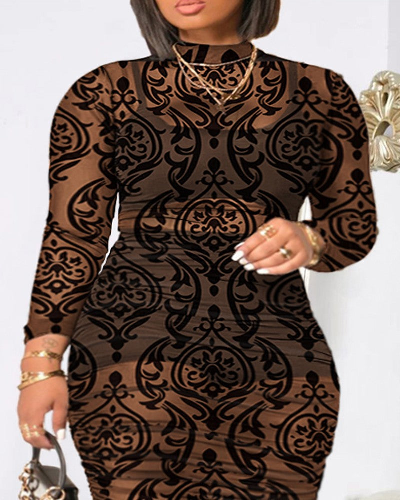 Plus Size 3PCS Crop Top & Shorts Set With Hollow Out Mesh Dress