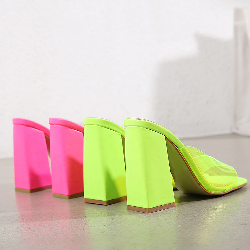 Square Toe Block Heel Sandals Transparent Pvc High Heel Sandals
