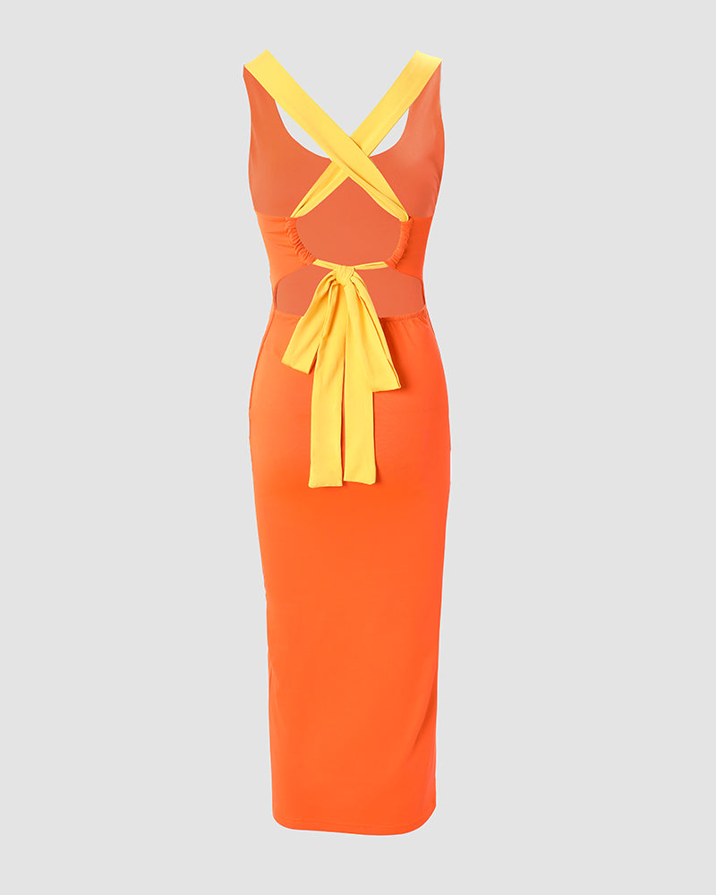 Crisscross Backless U-Neck Bodycon Dress