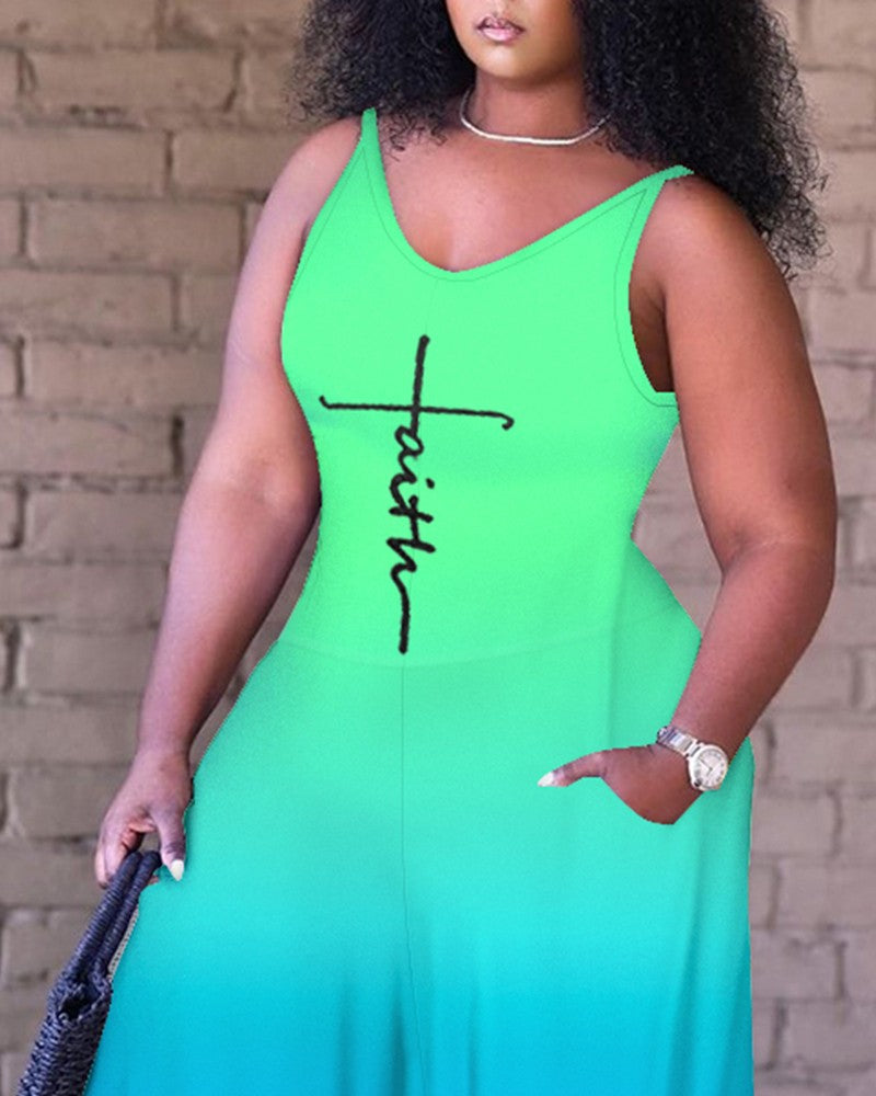 Plus Size Tie Dye Print Wide Leg Jumpsuit