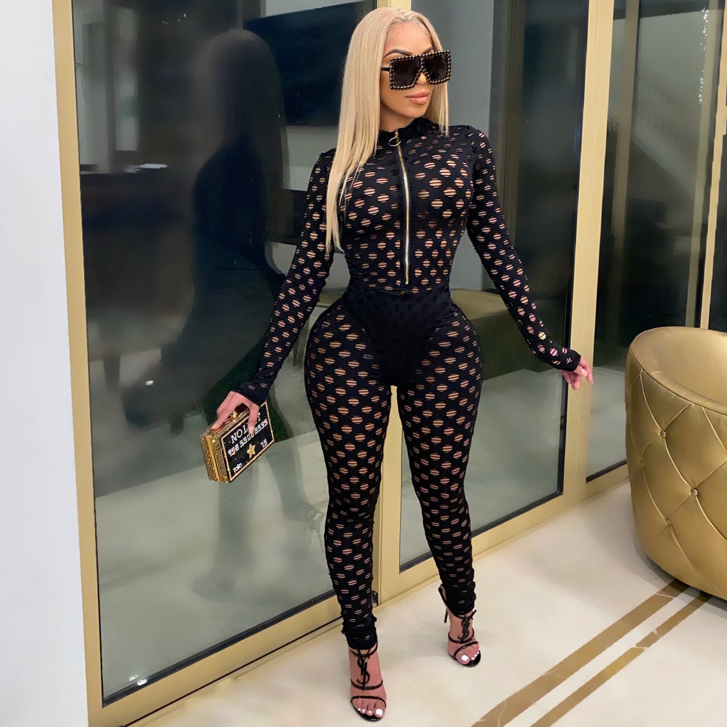 Fashion Sexy Hollow See Through Slim Fit Jumpsuit - Oh, That's Cute!