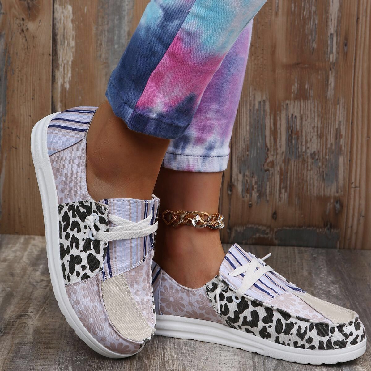 Canvas Shoes Patchwork Flats Shoes Running Walking Sneakers Women