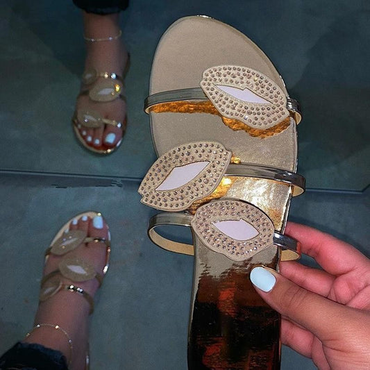 Sexy lips Rhinestone sandals