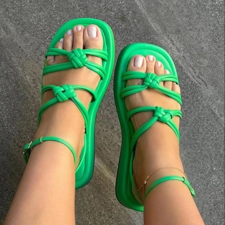 Weave Sandals Candy Color Round Toe Strappy Beach Shoes - Oh, That's Cute!