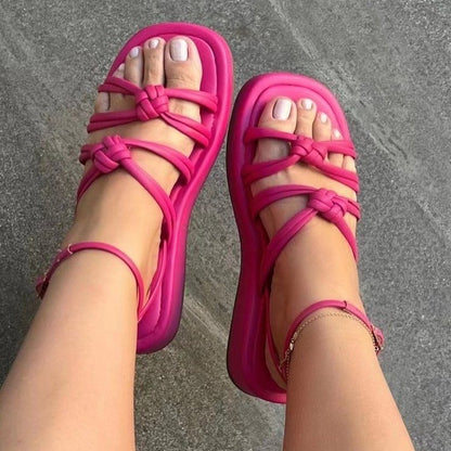 Weave Sandals Candy Color Round Toe Strappy Beach Shoes - Oh, That's Cute!