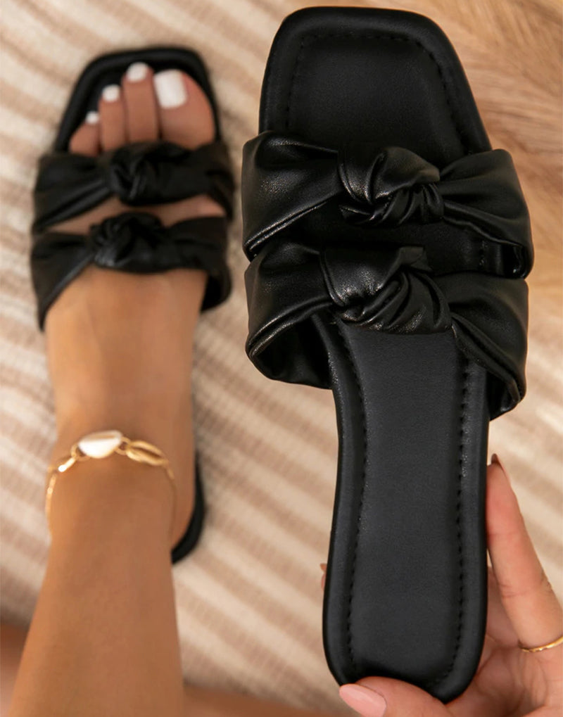 Double Bow Slippers Flat Shoes Summer Outdoor Sandals Non-slip Slides - Oh, That's Cute!