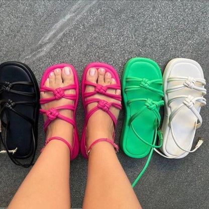 Weave Sandals Candy Color Round Toe Strappy Beach Shoes - Oh, That's Cute!