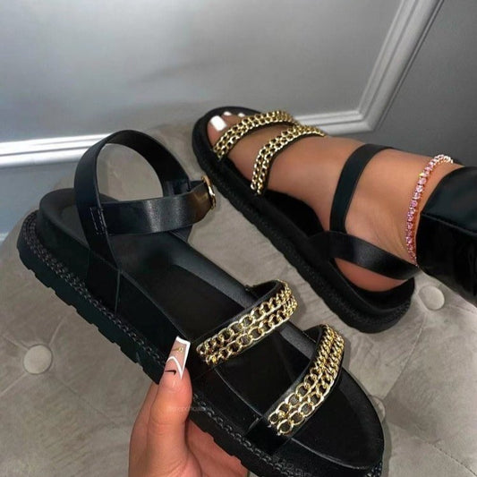 Summer New Thick Sole Metal Chain Buckle Women's Sandals