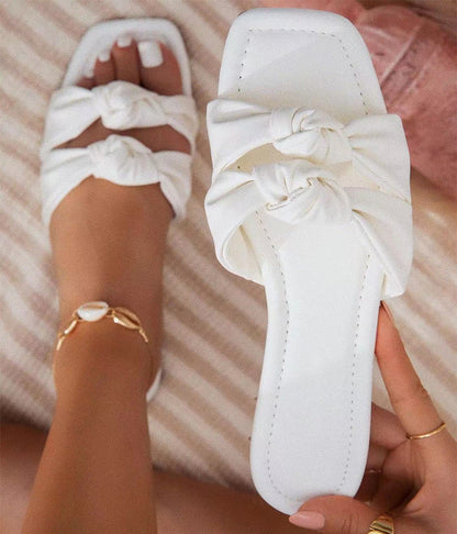 Double Bow Slippers Flat Shoes Summer Outdoor Sandals Non-slip Slides - Oh, That's Cute!